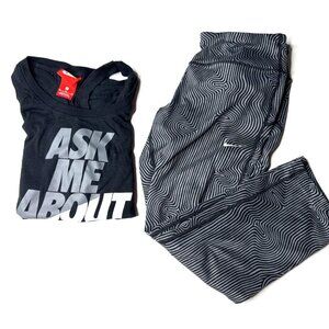 Nike Womens Ask Me About My Kicks Black Tank Top & Black/White Patterned Legging